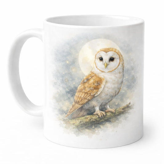 Barn Owl Mug - Ceramic Coffee Mug With Moonlight Owl Design, Dishwasher Safe